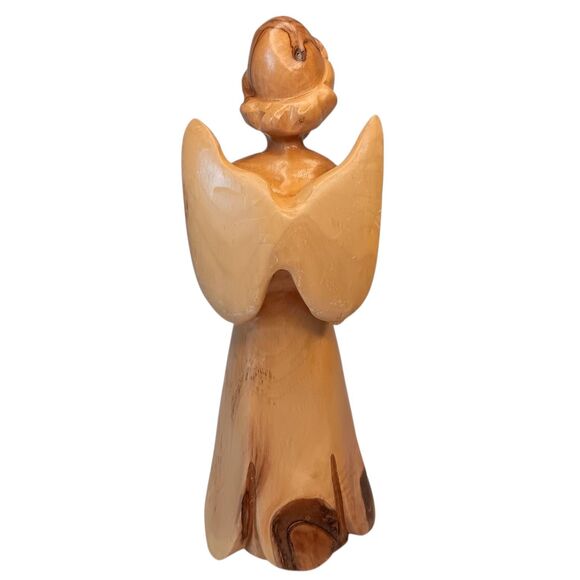 Hand Carved Angel Playing Horn Made Of The Olive Wood Tree From Israel 7.5" x 4" - Picture 3 of 11